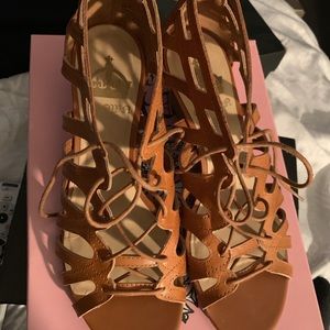 Tan tie up wedges